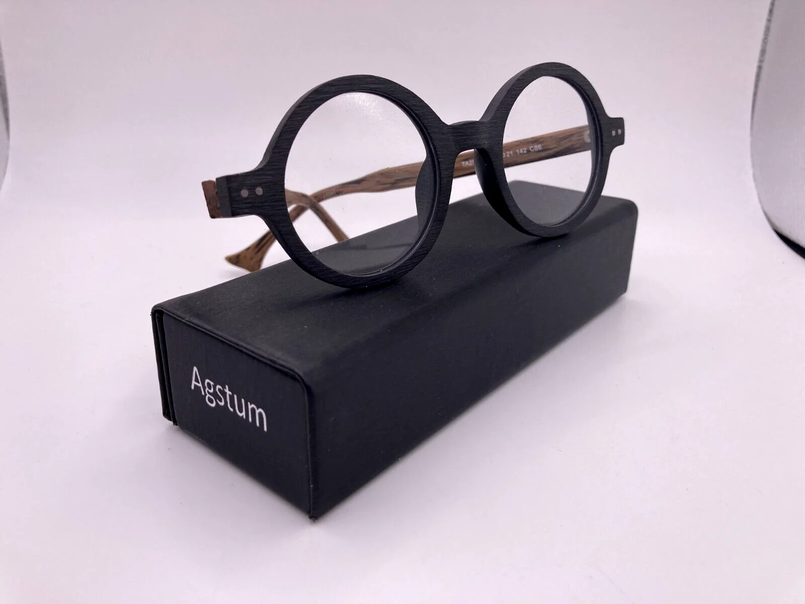 Agstum Full Rim Glasses with Case/ Clear Lens Charcoal Gray Rims Brown Ear Pc