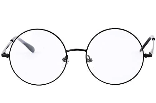 Agstum Retro Round Metal Non-Prescription Eyeglasses Frame with Spring HInge Clear Lens (Black, (Medium size) 46)