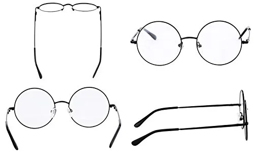 Agstum Retro Round Metal Non-Prescription Eyeglasses Frame with Spring HInge Clear Lens (Black, (Medium size) 46) 3