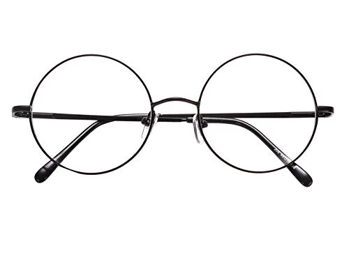 Agstum Retro Round Metal Non-Prescription Eyeglasses Frame with Spring HInge Clear Lens (Black, (Medium size) 46) 4