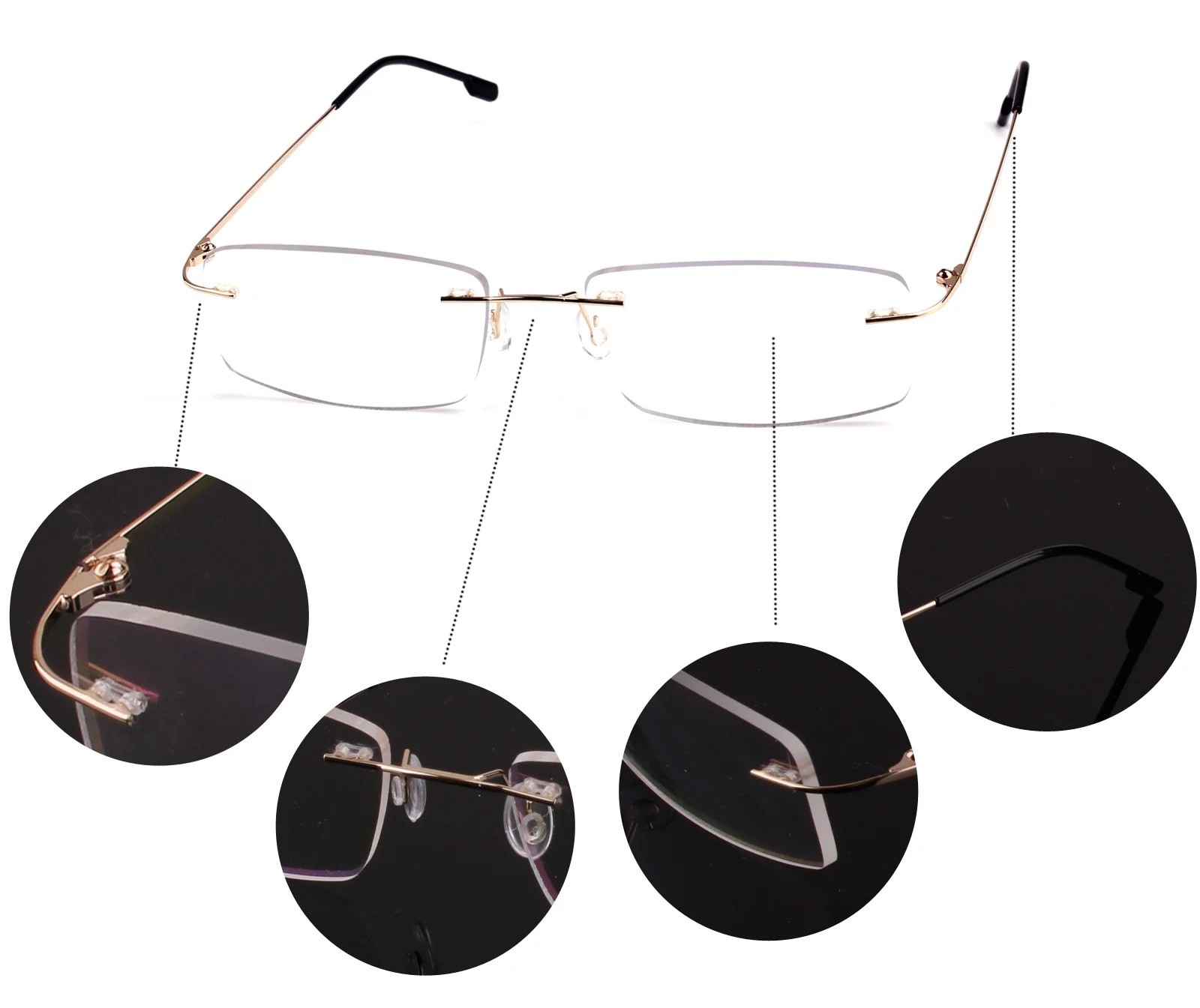 Agstum Titanium Alloy Flexible Men Rimless Hinged Frame Prescription Eyeglasses