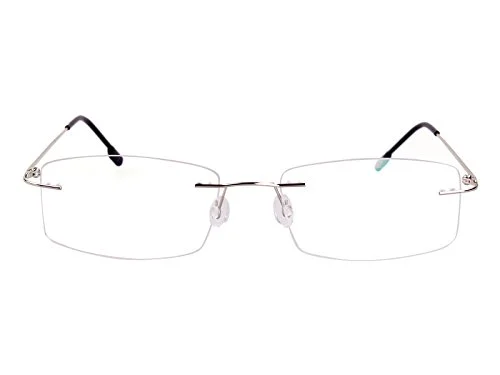 Agstum Titanium Alloy Flexible Rimless Hinged Frame Optical Eyeglasses Frames (Silver, Customized)