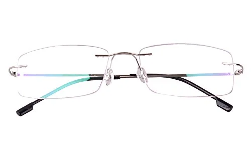 Agstum Titanium Alloy Flexible Rimless Hinged Frame Optical Eyeglasses Frames (Silver, Customized) 2