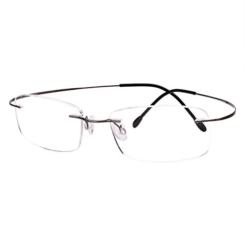 Agstum Titanium Rimless Flexible Frame Hingeless Optical Eyeglasses Clear Lens (Gunmetal, Customized 52mm)